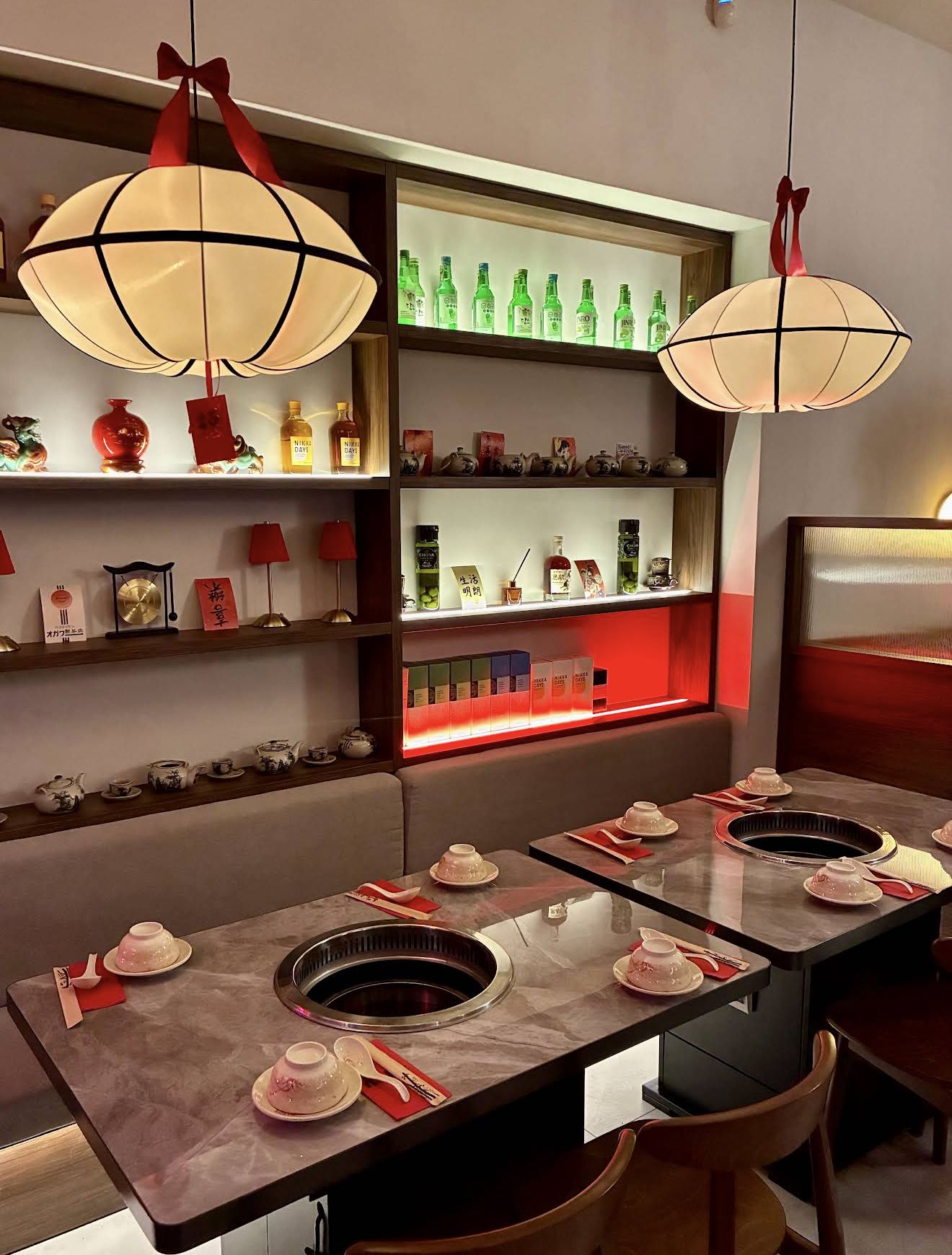 Booths with burners and shelves